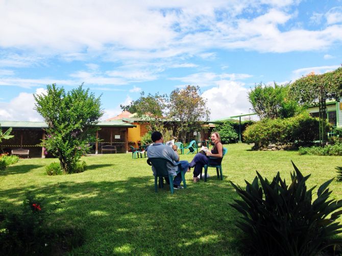 Class in the garden at Academia Tica 